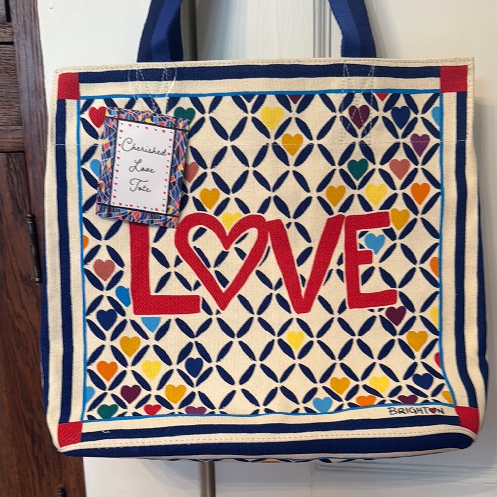 Brighton Geometric Love Tote in Blue and Red